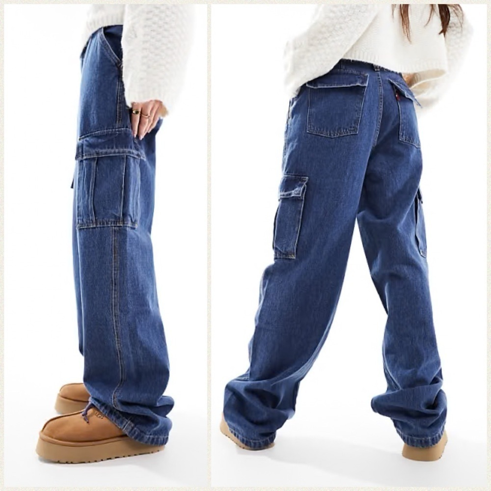 Levi’s ‘94 Baggy Wide Cargo High Rise Women’s Medium Wash Oversized Jeans Sz 26